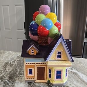 Disney Parks Pixar Up Ceramic House with Balloons Cookie Jar
